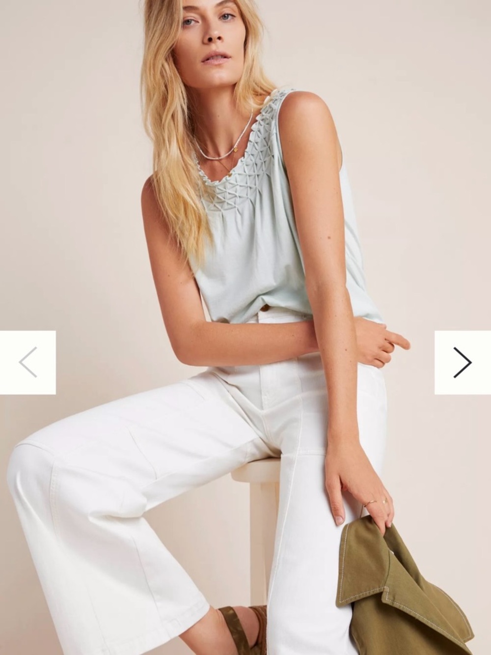 Maeve Smocked Neck Tank - Light Seafoam